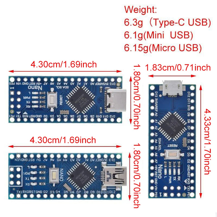Nano Mini USB Con controller Nano 3.0 compatibile con bootloader per driver USB TZTrduino CH340 16Mhz Nano v3.0 ATMEGA328P/168P