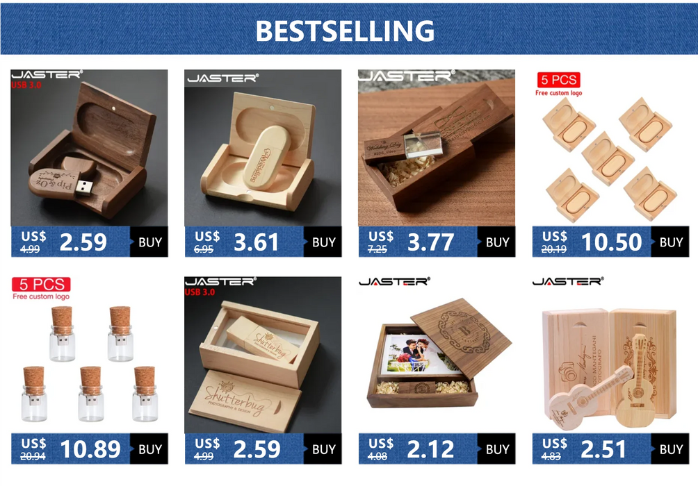 JASTER Logo in legno di alta qualità Incisione Chiavetta USB in legno 4 GB 8 GB 16 GB 32 GB 64 GB Regalo di nozze Scheda di memoria Flash Pen Drive