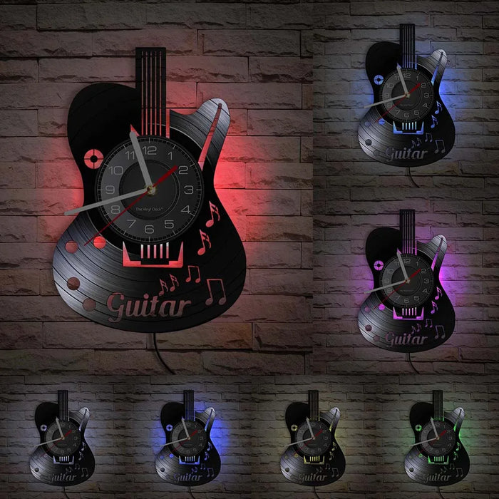 Chitarra acustica Wall Art orologio da parete strumento musicale Home Interior Wall Decor vinile Record orologio da parete Rock n Roll regalo musicale
