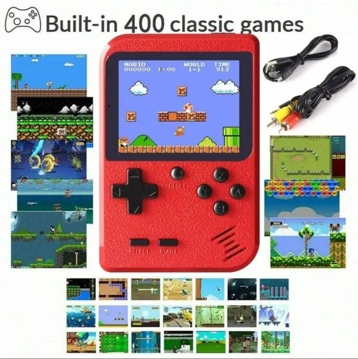 Una piccola Console di gioco portatile per bambini con giochi classici retrò rossi con ricarica del gioco 400 può essere collegata alla TV