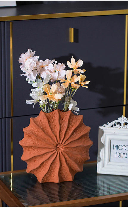 Minimalismo vaso in ceramica a forma di conchiglia vasi floreali idroponici vasi di fiori di conchiglia arancione disposizione dei fiori decorazione della scrivania