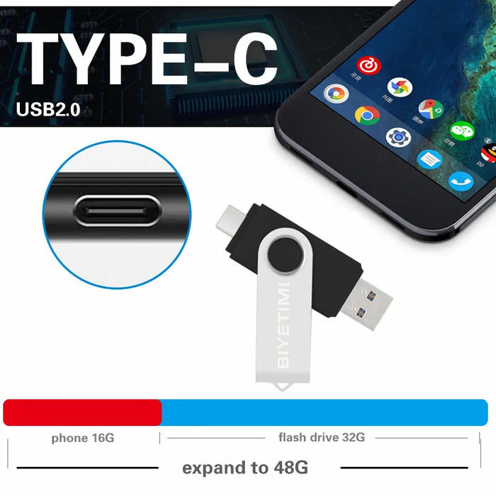 Tipo C Biyetimi Unità Flash Usb 2.0 128gb pendrive 64gb флэш-накопител bastone 32G 16gb Tipo-c Pen Drive 4G per il Telefono Del PC regalo