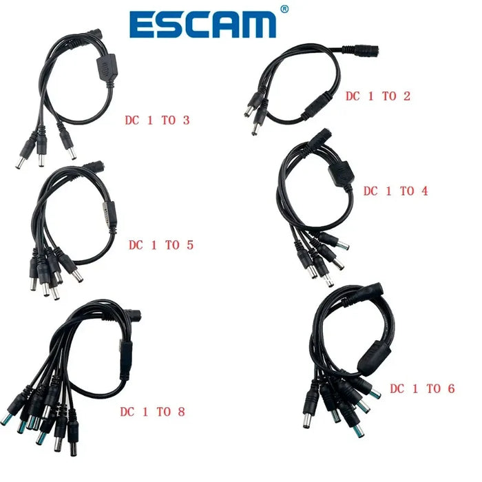 Cavo jack di alimentazione CC da 5,5x2,1 mm 1 femmina a 2,3,4,5,6,8 adattatore splitter per spina maschio per telecamera CCTV di sicurezza e striscia LED
