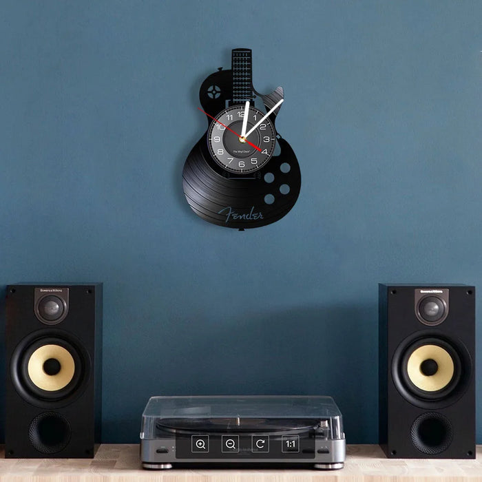 Chitarra acustica Wall Art orologio da parete strumento musicale Home Interior Wall Decor vinile Record orologio da parete Rock n Roll regalo musicale