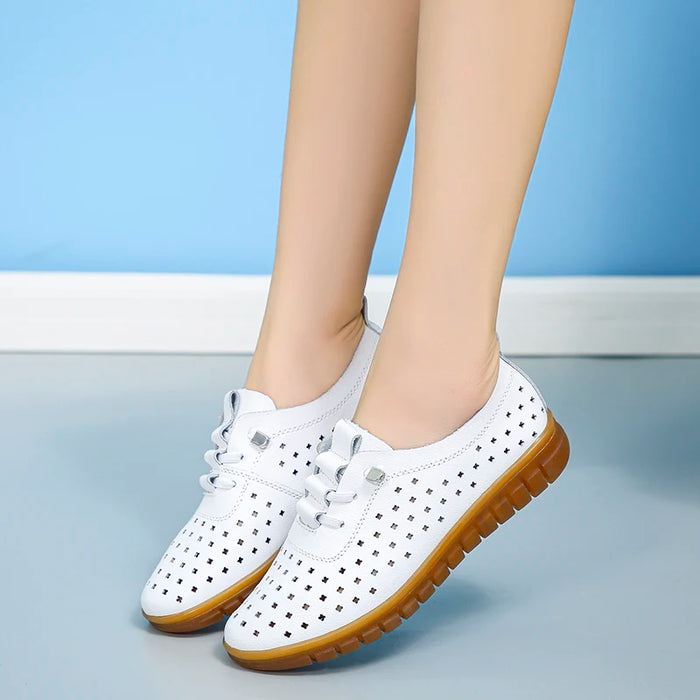 Mocassini estivi in vera pelle Scarpe casual da donna Mocassini Calzature da donna con punta morbida Scarpe basse da donna bianche