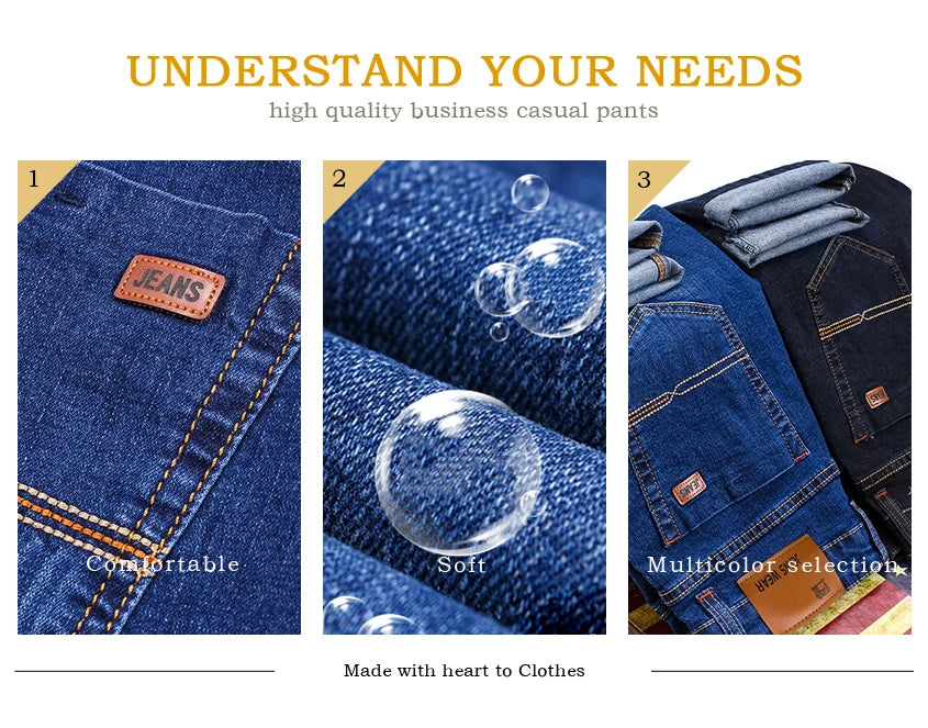 Jeans da lavoro alla moda da uomo Pantaloni jeans slim elasticizzati casual stile classico Pantaloni in denim di marca maschile Nero Blu