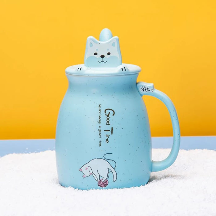 Colore creativo gatto resistente al calore Tazza cartone animato con coperchio 450ml tazza gattino caffè tazze in ceramica tazza per bambini ufficio Drinkware regalo