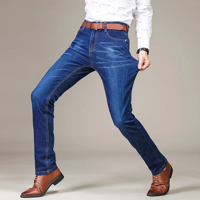 Jeans da lavoro alla moda da uomo Pantaloni jeans slim elasticizzati casual stile classico Pantaloni in denim di marca maschile Nero Blu