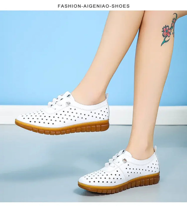 Mocassini estivi in vera pelle Scarpe casual da donna Mocassini Calzature da donna con punta morbida Scarpe basse da donna bianche