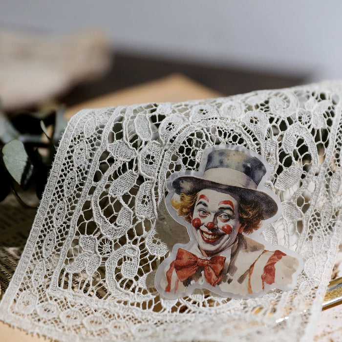 58pcs Retro Clown Stickers Collage Junk Journal Planner decorativo Circus Lion Stickers Album trasparente materiale Scrapbooking