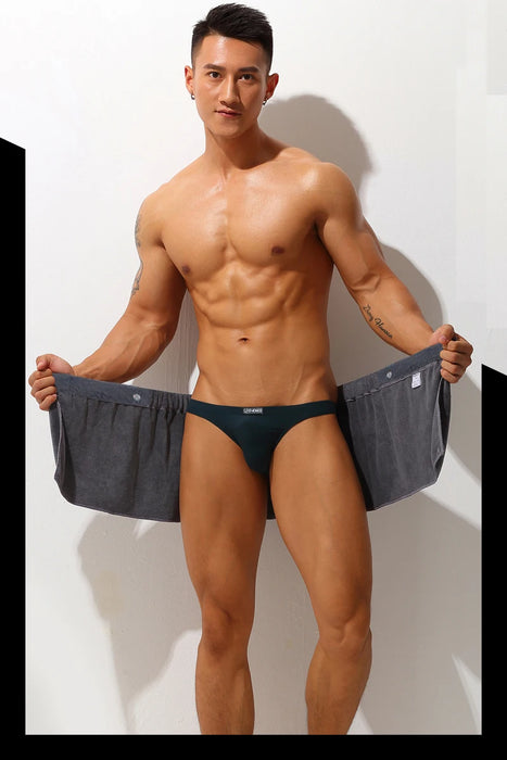 CLEVER-MENMODE Sexy Sleep Bottoms pigiama in microfibra uomo indumenti da notte asciugamano corto pantaloni accappatoio con spacco laterale Culottes morbido e spesso