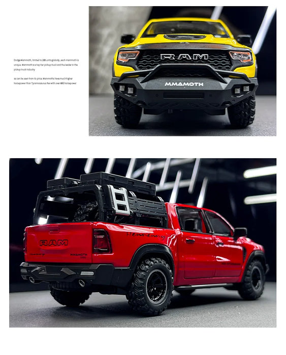 1:32 Dodge RAM 1000 TRX Mammoth Picku Modello di auto in lega Suono e luce Tirare indietro Giocattolo per bambini da collezione Regalo di compleanno