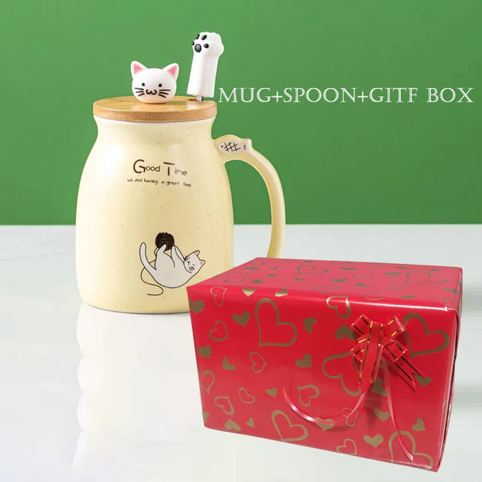 Colore creativo gatto resistente al calore Tazza cartone animato con coperchio 450ml tazza gattino caffè tazze in ceramica tazza per bambini ufficio Drinkware regalo