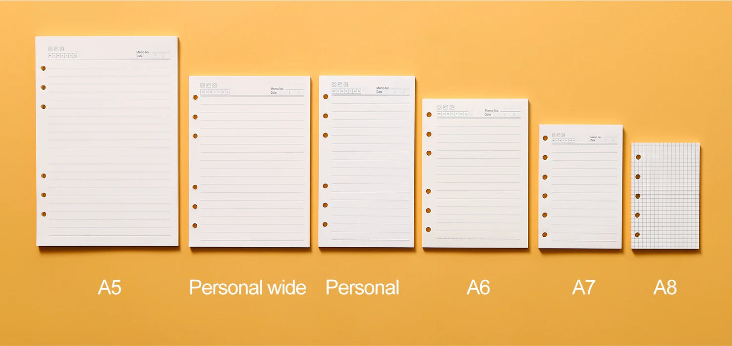 Raccoglitore ad anelli di alta qualità Notebook A5 Personal A6 A7 A8 Dimensioni Inserto Ricariche Sciolto Foglia Spirale Diario Planner Nucleo interno 100g Carta