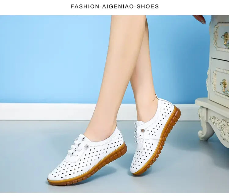 Mocassini estivi in vera pelle Scarpe casual da donna Mocassini Calzature da donna con punta morbida Scarpe basse da donna bianche