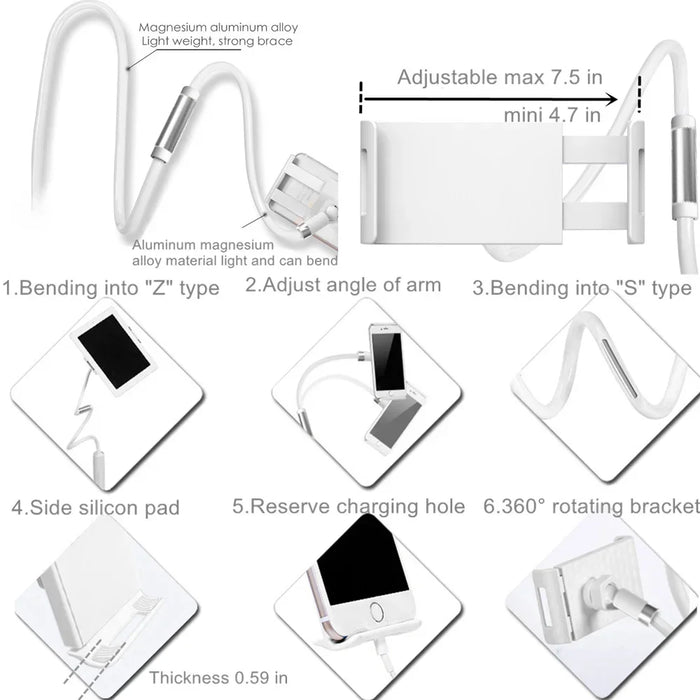 Supporto flessibile per tablet con braccio lungo per scrivania da letto Supporto per tablet per telefono da 5-11 '' per Xiaomi Huawei Samsung Teclast Supporto per linguetta per iPad