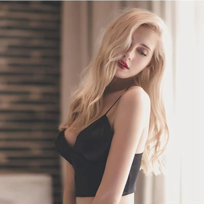 Sexy Satin Crop Top donna Wireless Bralette Crochet Top femminile Spaghetti Strap t-shirt ritagliata con petto imbottito canotta Camis