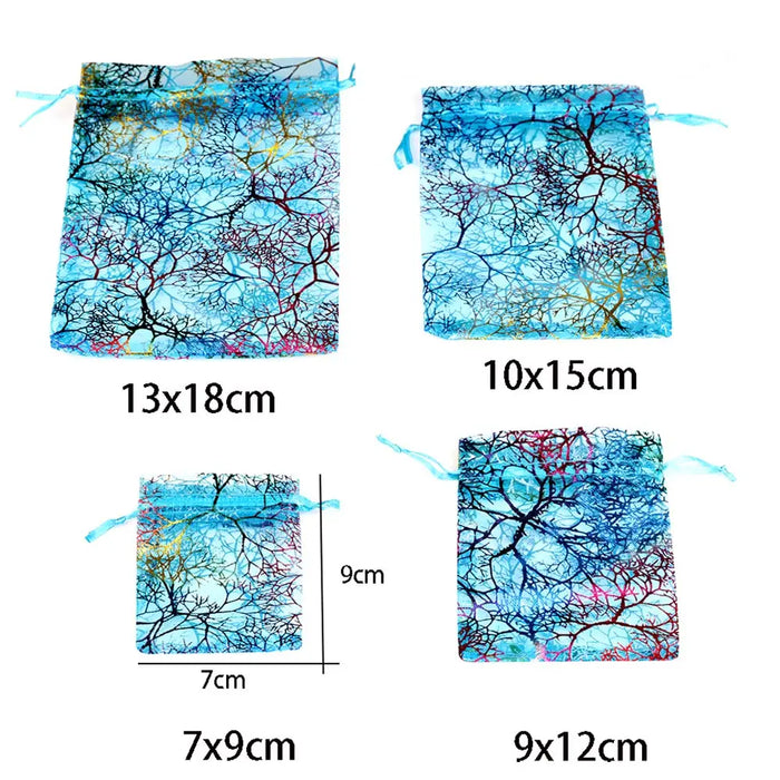 Chanfar 50 pz/lotto Alberi Colorati Modello Sacchetti Regalo In Organza Sacchetti Regalo Di Natale In Organza Di Nozze Sacchetti Regalo Drawable Imballaggio Dei Monili