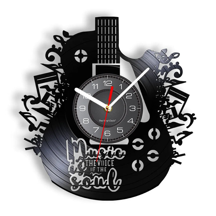 Chitarra acustica Wall Art orologio da parete strumento musicale Home Interior Wall Decor vinile Record orologio da parete Rock n Roll regalo musicale