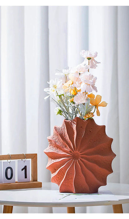 Minimalismo vaso in ceramica a forma di conchiglia vasi floreali idroponici vasi di fiori di conchiglia arancione disposizione dei fiori decorazione della scrivania