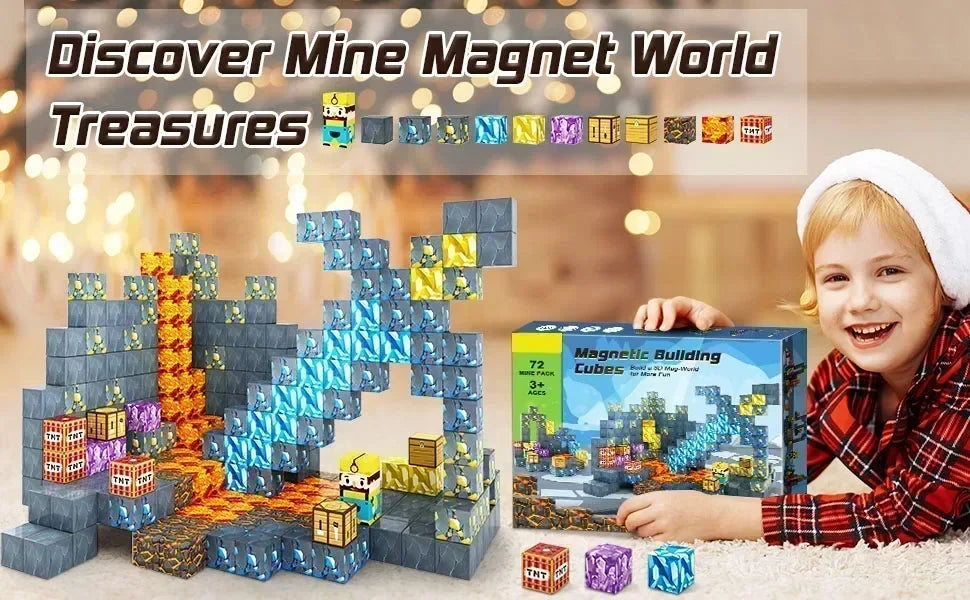 Blocchi magnetici Mine World Set cubo magnetico per ragazzo ragazza bambino età 3+ modello fai da te bambini stelo stelo giocattolo sensoriale regalo
