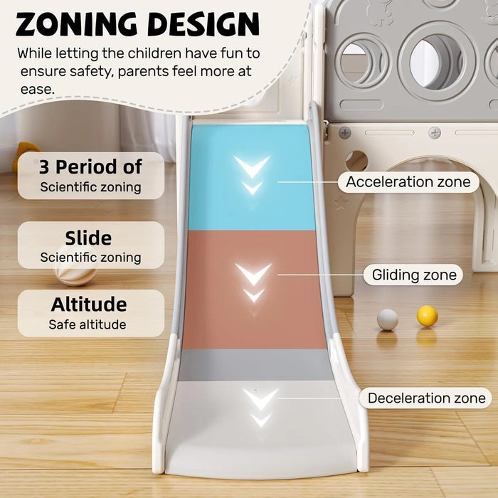 Scivolo per bambini, scivolo multifunzionale per bambini con box, spazio di archiviazione e gradini antiscivolo, pla per interni ed esterni (grigio bianco)