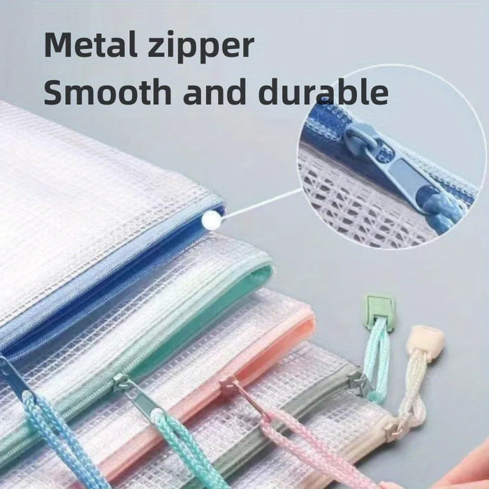 Borsa con cerniera in rete da 10 pezzi borsa con cerniera borsa con cerniera per l'organizzazione dell'aula borsa con cerniera in plastica, 5 colori, formato A4, scheda Gam
