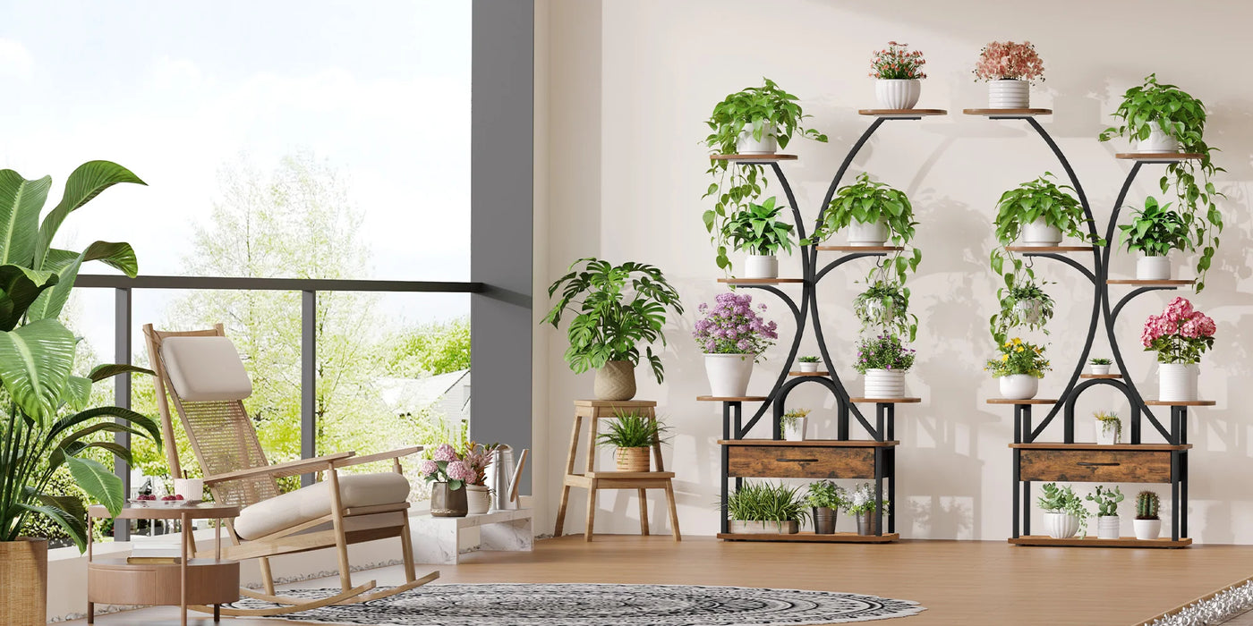 Supporto per Piante con Luce di Crescita, Espositore a 9 Livelli con 4 Luci LED R-G, Colore e Temporizzazione Regolabili, Ideale per Balcone