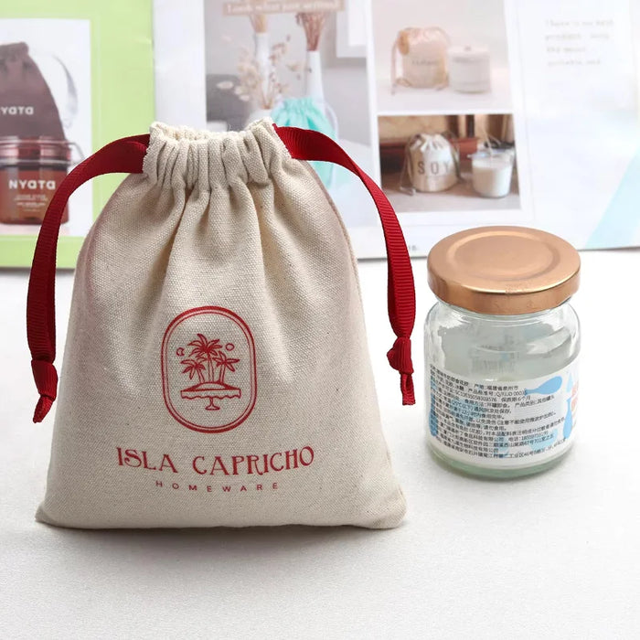 Piccoli sacchetti regalo in cotone bianco 5x7 cm 8x10 cm 9x12 cm Sacco bomboniera per caramelle per feste Borsa personalizzata con coulisse in mussola Custodia con logo per gioielli