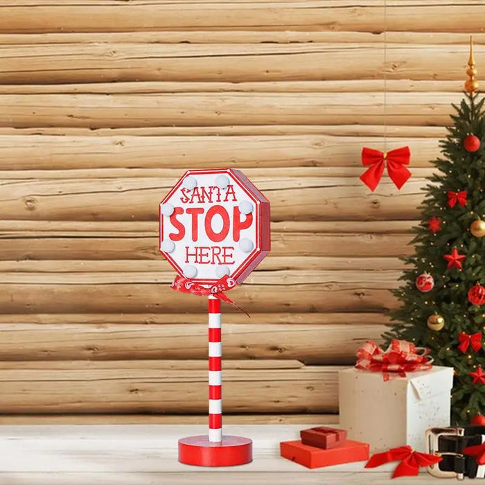 Stop Sign Party Decoration Santa Stop Here Tree Topper Desk Lamp LED Stop Sign Light Up Christmas Garden Light per Window Sign