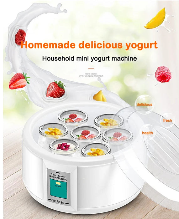 1.5L Yogurtiera Elettrica Fermentatore Automatico Multifunzione Rivestimento In Acciaio Inox Natto Riso Vino Sottaceti Macchina 7 Tazze di Yogurt