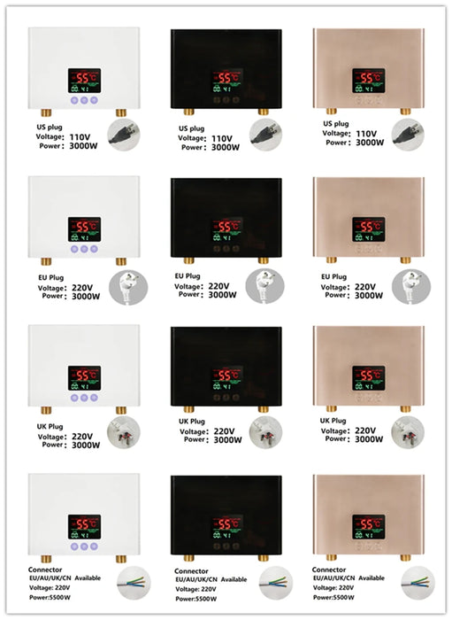 Scaldabagno istantaneo da cucina 5500W Mini scaldabagno elettrico senza serbatoio montato a parete con Display a LED telecomando per bagno