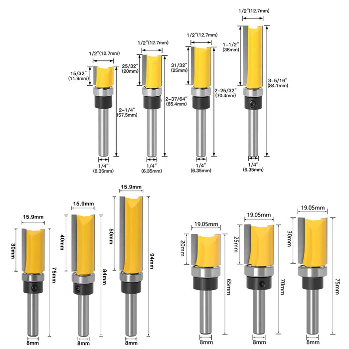Punta per fresa a filo per legno con gambo da 8 mm e 1/4 di pollice (6,35 mm). |   Taglierina in metallo duro Z4