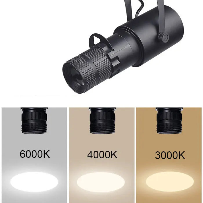 Faretti zoom da palcoscenico per teatro, luci a binario per proiettore con logo con messa a fuoco a LED, luci Gobo industriali per matrimoni in negozi di ristoranti aziendali