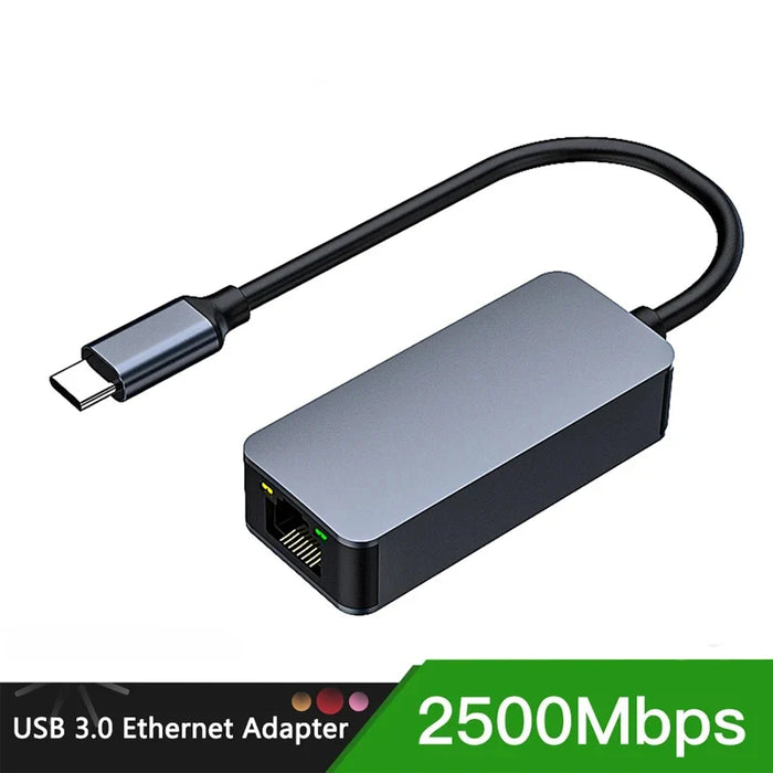 Adattatore per scheda di rete 2500Mbps Adattatore da USB/tipo C a RJ45 2.5G USB 3.0 Convertitore per scheda di rete cablata HUB per laptop Win 7/8/10