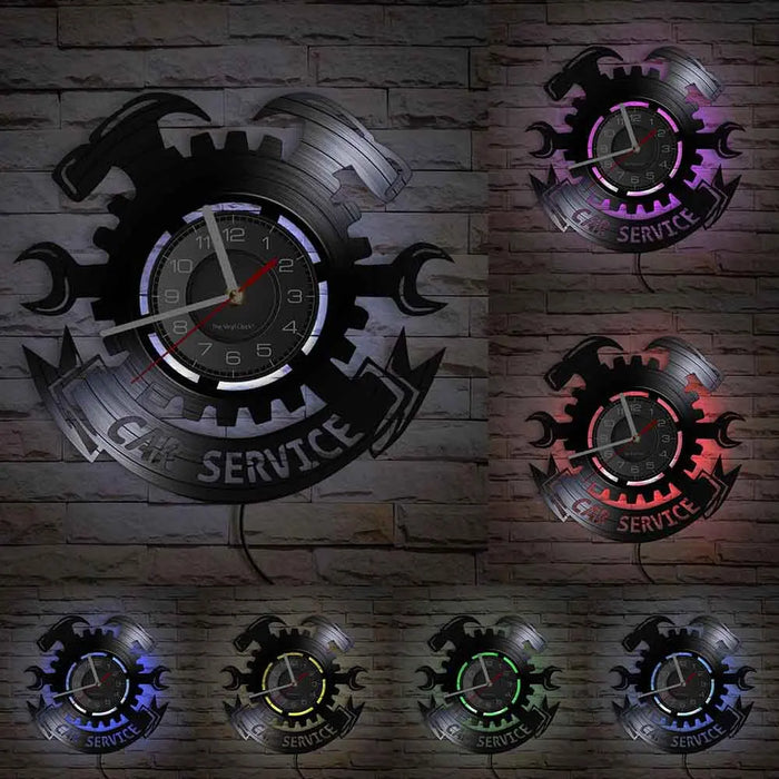 Negozio di riparazione Auto Wall Sign decorativo moderno orologio da parete Auto servizio meccanico officina vinile Record Clock Garage riparatore regalo