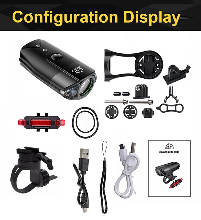 BIKEONO Luce per bicicletta Accessori per bici Faro Fanale posteriore a LED Torcia ricaricabile USB Lanterna da ciclismo MTB per lampada da bicicletta