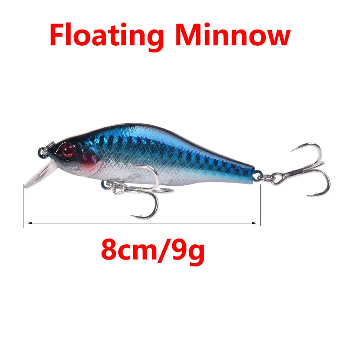 1Pc 8cm 9g Minnow Richiamo di Pesca Galleggiante Wobblers Esca Dura Professionale Sistema di Equilibrio Della Gravità Jerkbait Pike Crankbait Swimbait