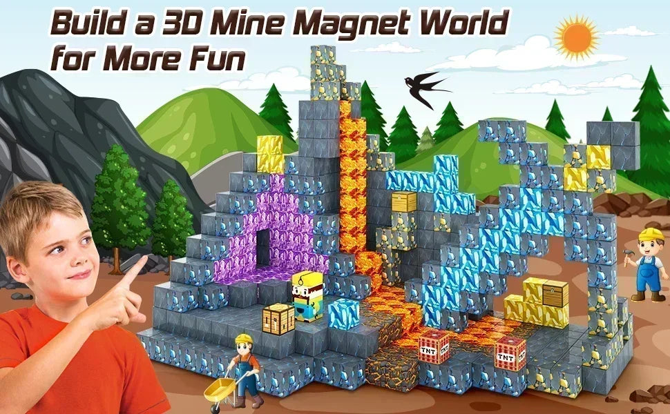 Blocchi magnetici Mine World Set cubo magnetico per ragazzo ragazza bambino età 3+ modello fai da te bambini stelo stelo giocattolo sensoriale regalo