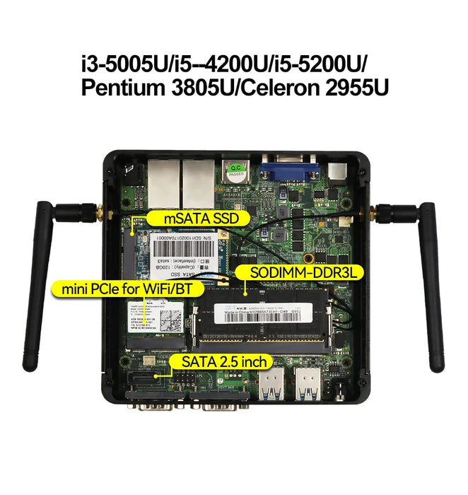 Mini PC senza ventola Intel Celeron J6412 2xGigabit Ethernet 2x RS232/RS485 HDMI VGA Mini PCIE WiFi/4G 6x USB Supporto Windows Linux