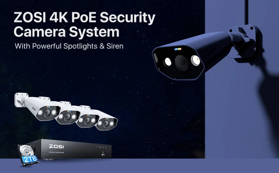 ZOSI 8CH POE Kit di videosorveglianza 4K 8MP 5MP Super HD Telecamere IP esterne AI Starlight Visione notturna Sistema di telecamere di sicurezza CCTV
