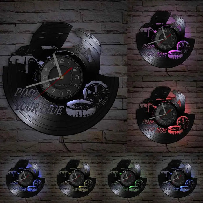 Negozio di riparazione Auto Wall Sign decorativo moderno orologio da parete Auto servizio meccanico officina vinile Record Clock Garage riparatore regalo