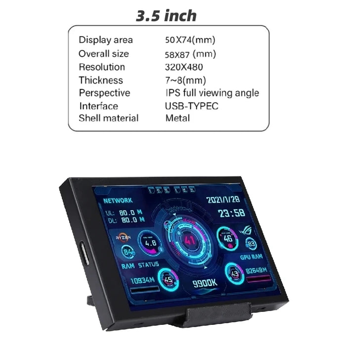 Nuovo 3.5 pollici IPS TYPE-C schermo secondario Computer CPU GPU RAM HDD monitor Display usb per liberamente AIDA64