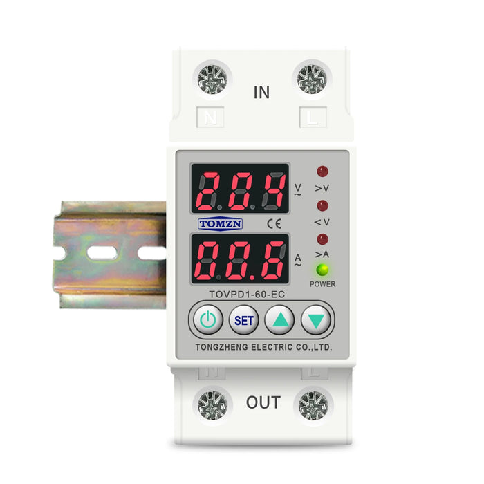 60A 230V Din Rail Regolabile Sopra E Sotto Tensione Dispositivo di Protezione Protector Relay con Sopra La Corrente di Protezione Voltmetro