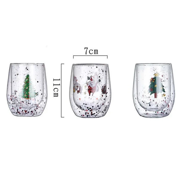 Tazza di vetro a doppia parete di natale tazza d'acqua resistente al calore albero di natale modello pupazzo di neve succo tè latte tazza da caffè regalo di natale