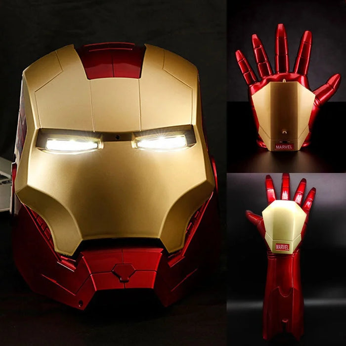 Casco Iron Man MK Jarvis cappa con apertura e chiusura automatica indossabile, cappuccio luminoso deformabile, giocattolo con braccio meccanico