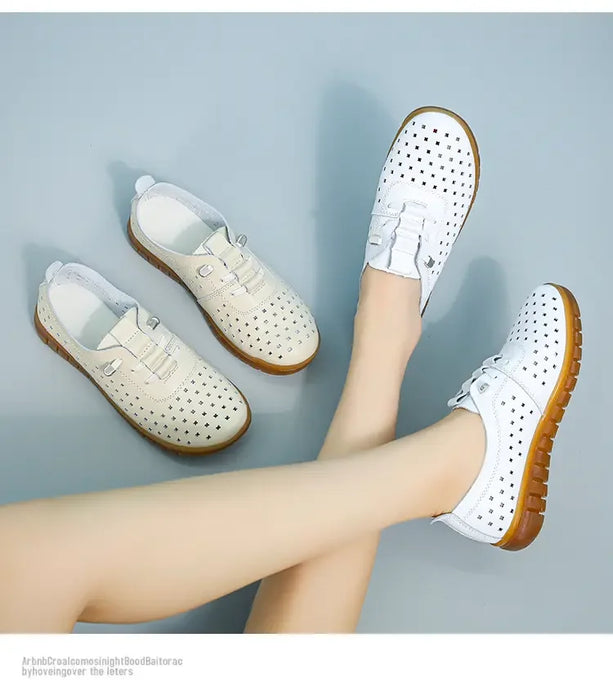 Mocassini estivi in vera pelle Scarpe casual da donna Mocassini Calzature da donna con punta morbida Scarpe basse da donna bianche