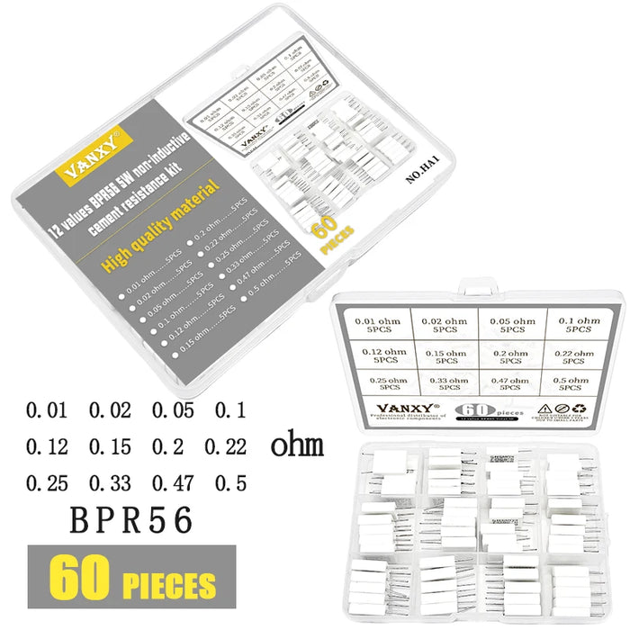 10pcs BPR56 5W 0.001 0.1 0.15 0.22 0.25 0.33 0.5 ohm Non-induttiva Resistenza di Cemento Ceramico 0.1R 0.15R 0.22R 0.25R 0.33R 0.5R
