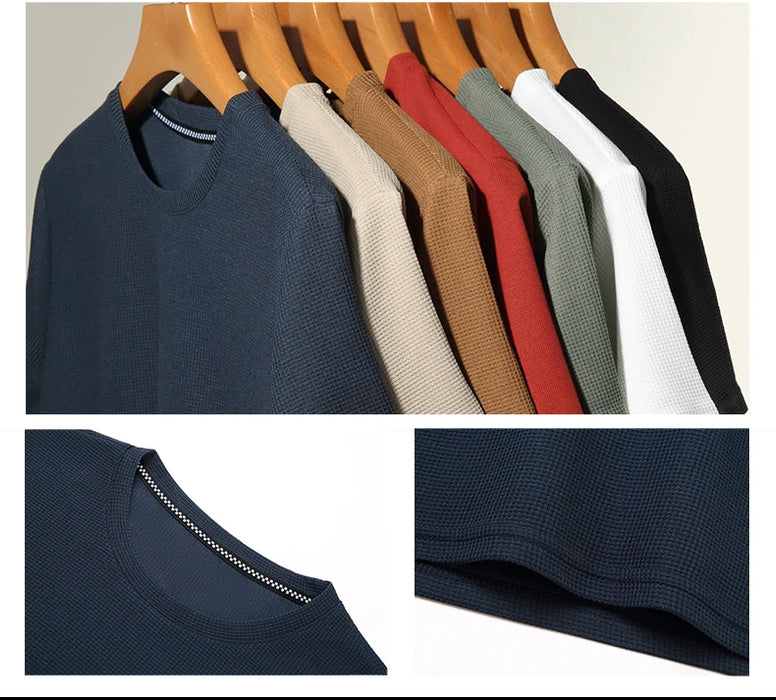 Nuova maglietta estiva a maniche corte con scollo tondo waffle per top a maniche corte da uomo