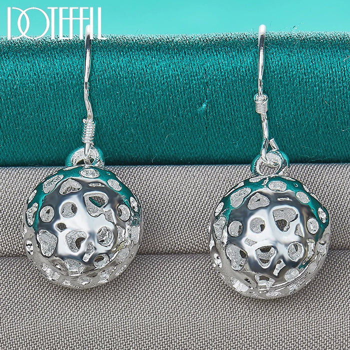 DOTEFFIL Orecchini pendenti a forma di cuore con sfera cava in argento sterling 925 per gioielli con ciondoli di moda per feste di fidanzamento e matrimonio da donna